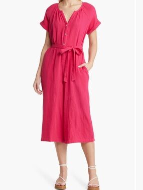 Tommy Bahama Coral Isle Belted Cotton Jumpsuit Size M
